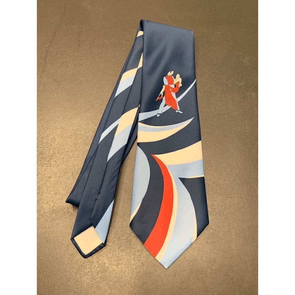 Vintage Sears The Men's Store Mens Adjustable Neck Tie Navy Blue Orange Size 52"